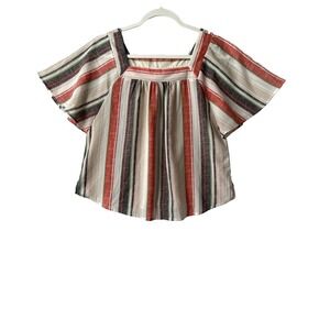 Urban Romantics Striped Square Neck Flutter Sleeve Blouse Womens S Nautical Boho